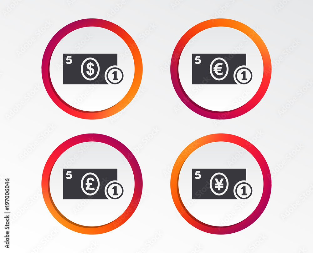 Businessman case icons. Dollar, yen, euro and pound currency sign symbols. Infographic design buttons. Circle templates. Vector Businessman case icons. Dollar, yen, euro and pound currency sign symbols. Infographic design buttons. Circle templates. Vector