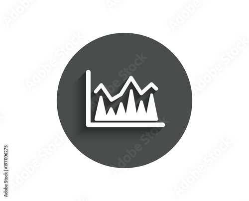 Line chart icon. Financial growth graph sign. Stock exchange symbol. Circle flat button with shadow. Vector