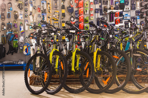 Fototapeta new modern bicycles selling in bike shop