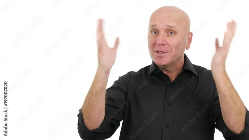 Businessperson Gesturing with Hands Talking and Explaining in TV Interview Businessperson Gesturing with Hands Talking and Explaining in TV Interview