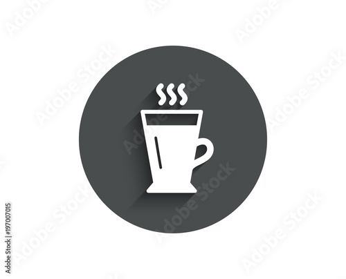 Latte simple icon. Hot Coffee or Tea sign. Fresh beverage symbol. Circle flat button with shadow. Vector