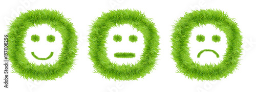 Smiley icons set made of green grass