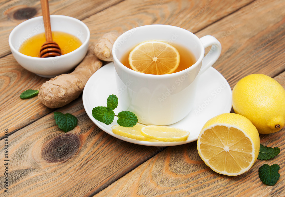 Cup of tea with lemon and ginger Cup of tea with lemon and ginger