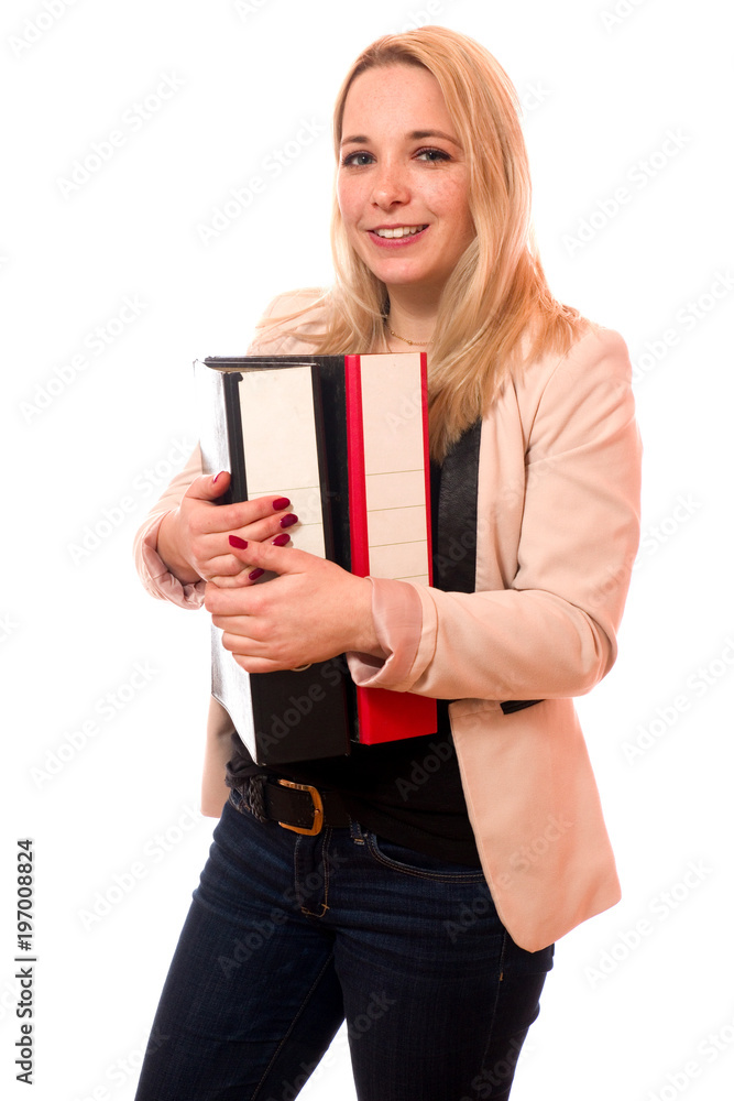 Junge Frau mit Aktenordnern Junge Frau mit Aktenordnern