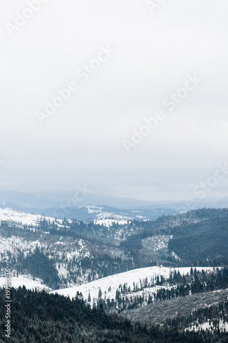 Beautiful winter landscape with snowy mountains