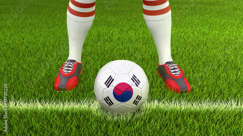 Man and soccer ball with South Korean flag 