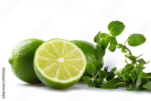 Fresh Limes with Leaves of Mint
