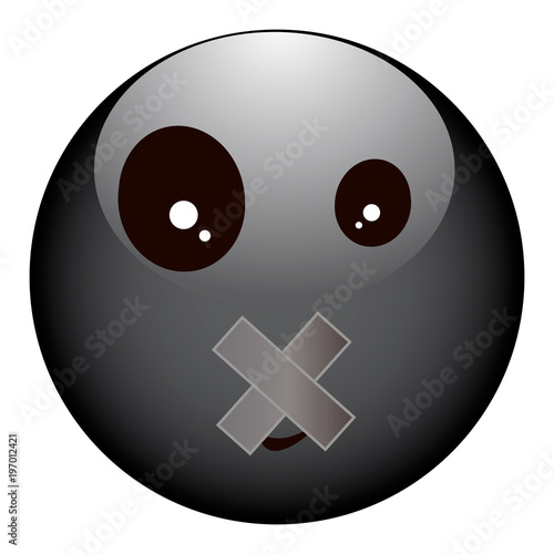 Black and depressive smiley with a sealed mouth
