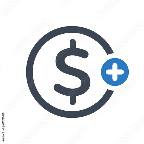 Finance icon with add sign. Finance icon and new, plus, positive symbol