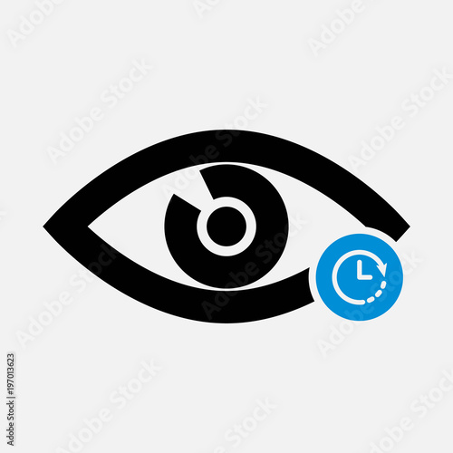 Eye icon with clock sign. Eye icon and countdown, deadline, schedule, planning symbol
