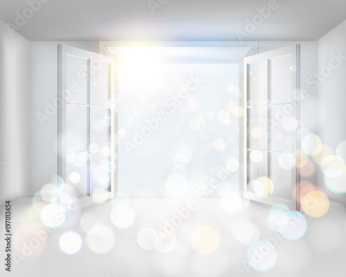 The room with open window. Vector illustration.