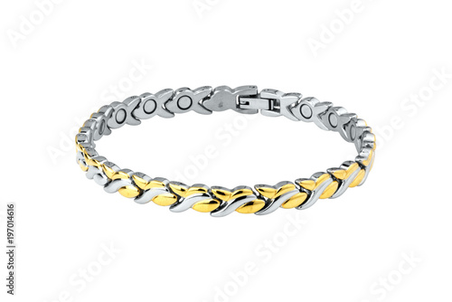 Beautifully handcrafted Women bracelet with silver and golden combination isolated with white background.