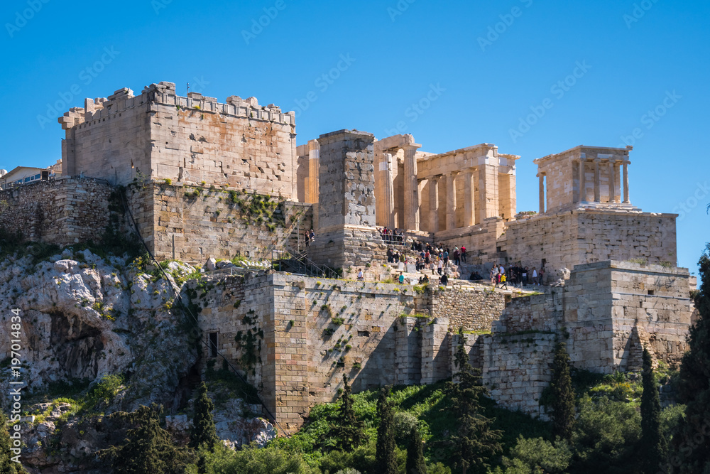 view of Parthenon from the opposite mountain, the entrance to the parthenon