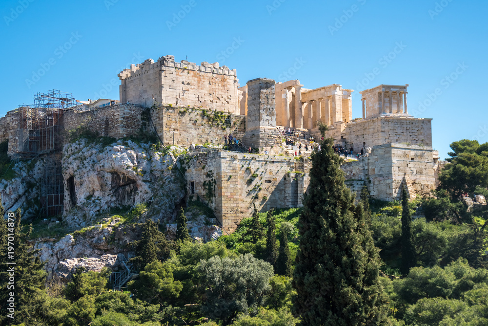 view of Parthenon from the opposite mountain, the entrance to the parthenon