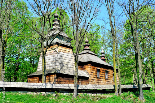 Greek catholic wooden church in Bartne village,Beskid Niski, Poland photo