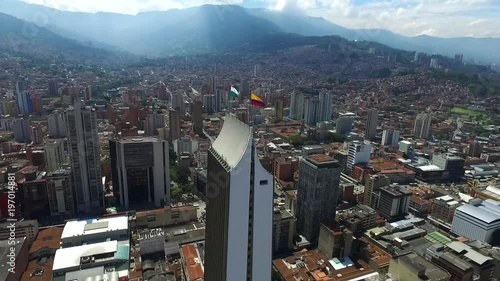 Medellin, Colombia -  Aerial shot Medellín City, Coltejer building.   photo