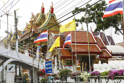 view on temple from canal boat in Bangkok photo