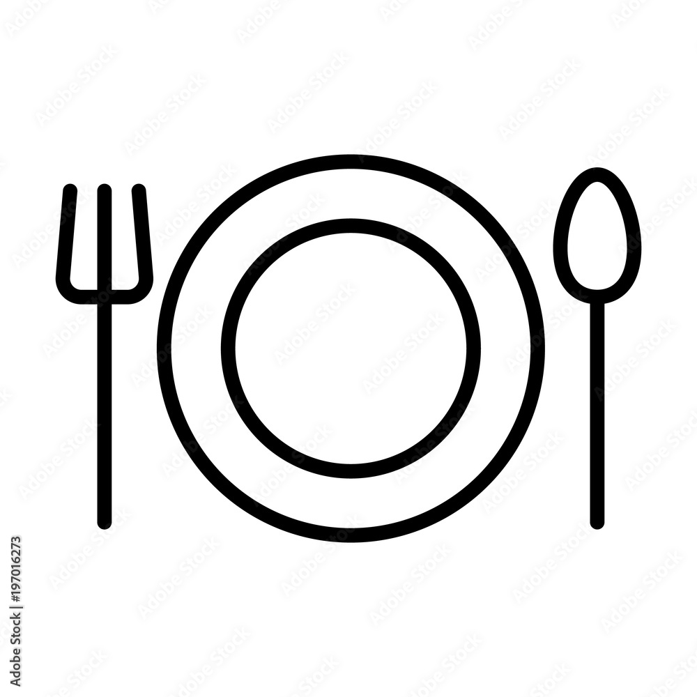 Plate, Fork and Spoon Line Icon. Restaurant Vector Simple Minimal 96x96 Pictogram. Cutlery sign Plate, Fork and Spoon Line Icon. Restaurant Vector Simple Minimal 96x96 Pictogram. Cutlery sign
