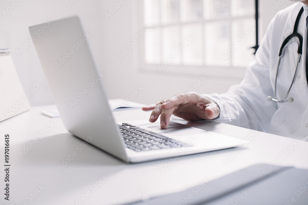 Fotografie A Doctor Typing on Laptop