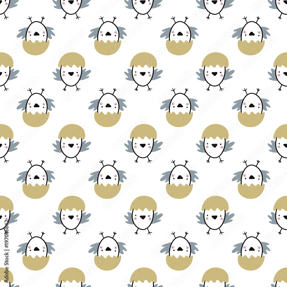 Easter seamless pattern with chiks. Handwritten vector illustration