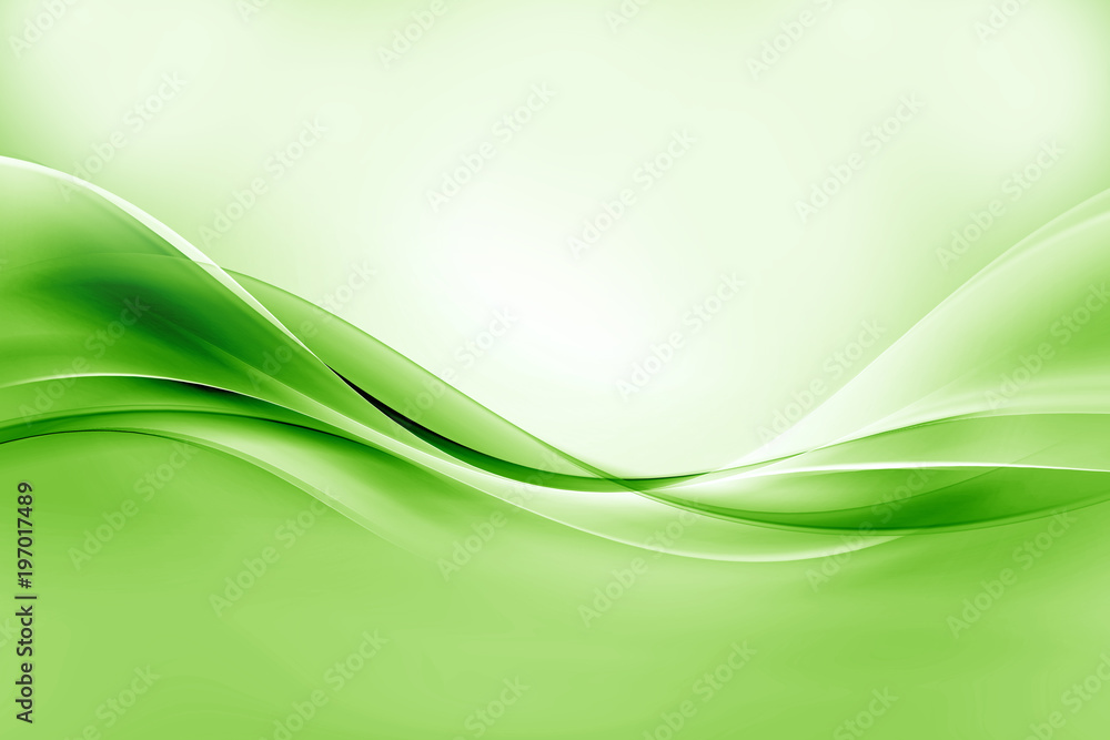 Poster Green bright waves art. Blurred effect background. Abstract creative  graphic design. Decorative fractal style. 