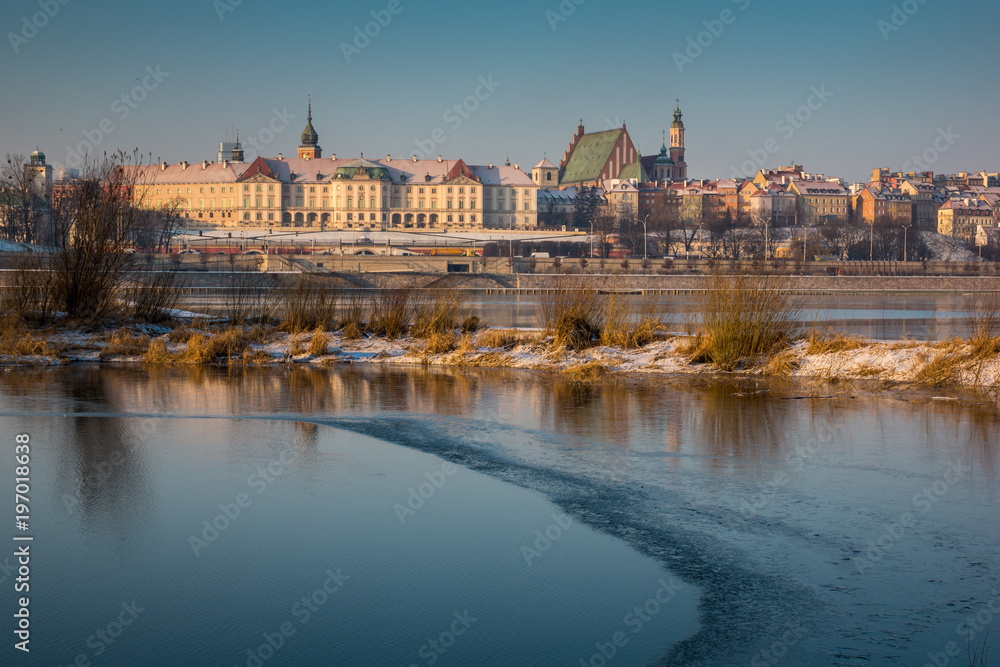 Royal castle and old town over the Vistula river in Warsaw, Poland
