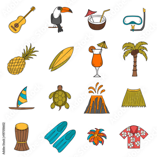 Vector hand drawn Hawaii icons