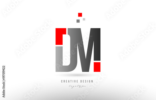 red grey alphabet letter dm d m logo combination icon design