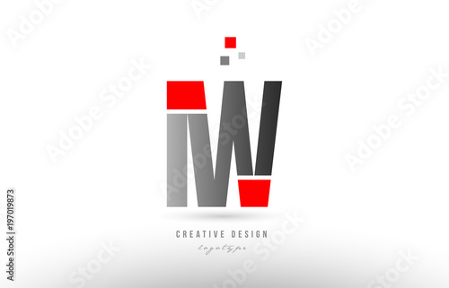 red grey alphabet letter iw i w logo combination icon design photo