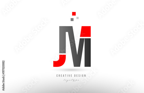 red grey alphabet letter jm j m logo combination icon design
