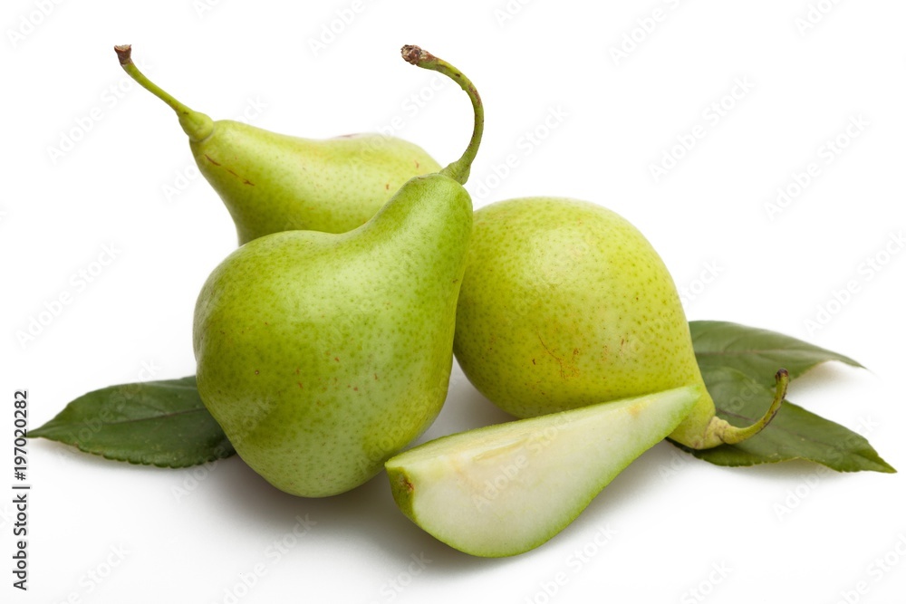 Green Pears with Slice and Leaves Green Pears with Slice and Leaves