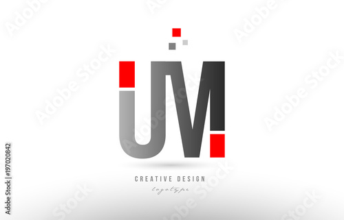 red grey alphabet letter um u m logo combination icon design photo