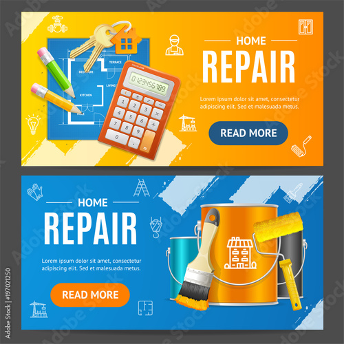 Home Repair Service Banner Horizontal Set. Vector