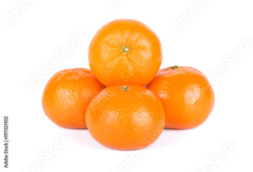 Group of ripe fresh juicy tangerines or mandarines isolated on white background