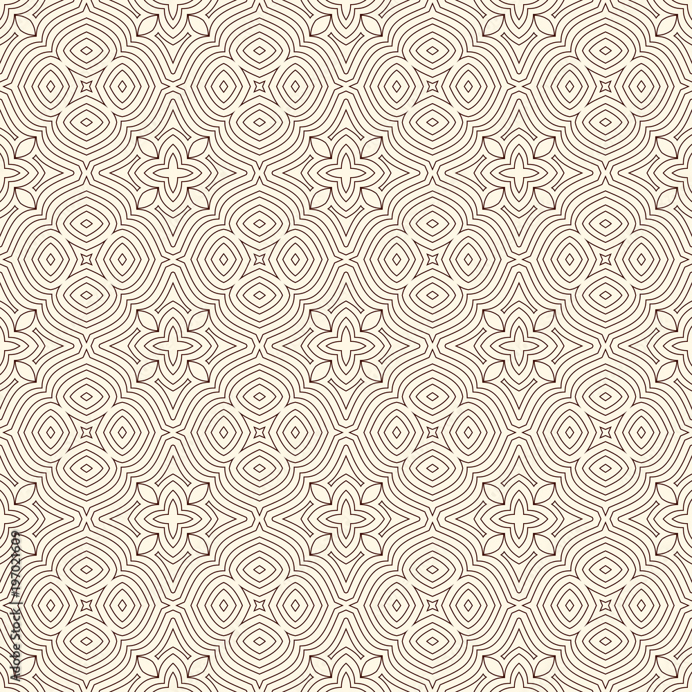 Outline seamless pattern with floral motif. Ornamental abstract background. Ethnic and tribal print.