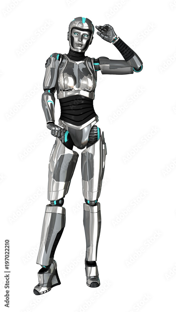 3D Rendering Female Robot on White