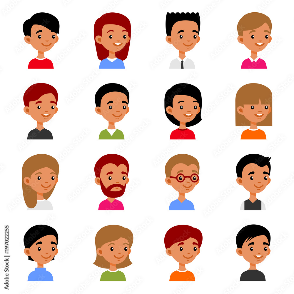 Cute Young Man and Woman Avatars. Cartoon Userpic Set. Vector Cute Young Man and Woman Avatars. Cartoon Userpic Set. Vector