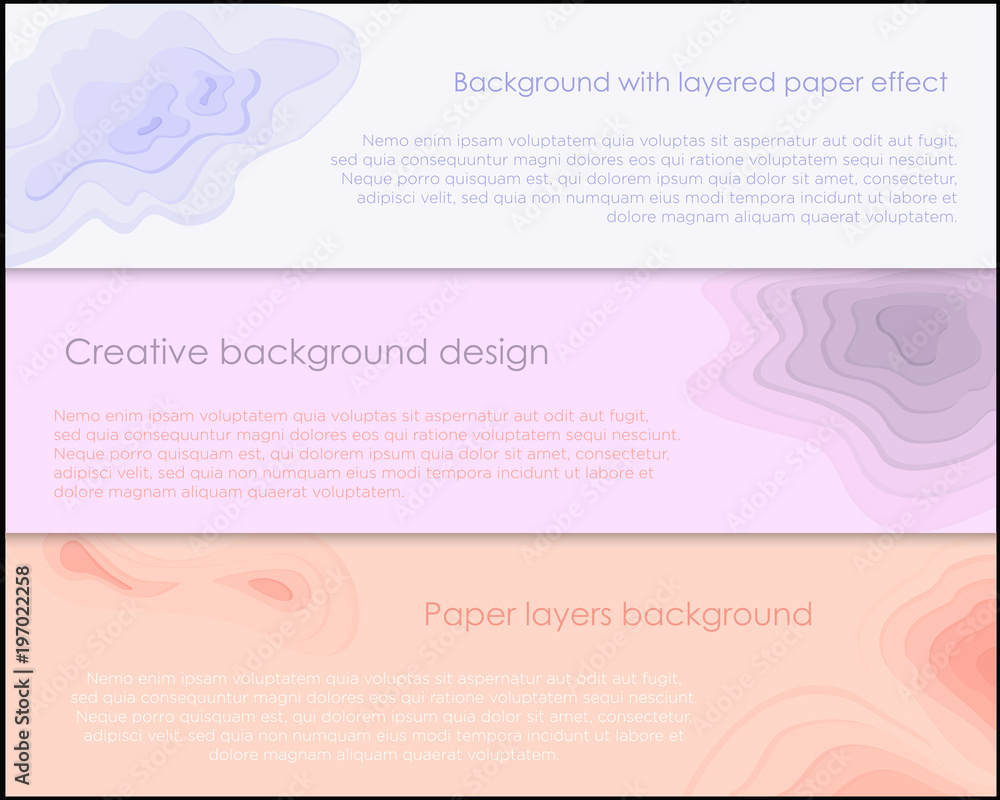 Vector illustration set of horizontal banners with 3D imitation abstract backgrounds, paper cut shapes. Carving art, for banners, business presentations, flyers, posters. Vector illustration set of horizontal banners with 3D imitation abstract backgrounds, paper cut shapes. Carving art, for banners, business presentations, flyers, posters.