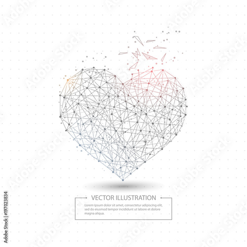 Digitally drawn love heart low poly wire frame.
