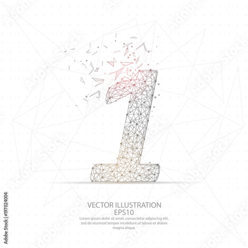Digitally drawn number one low poly wire frame.