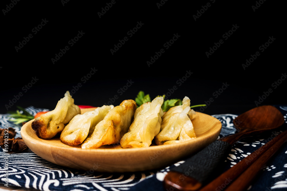 Chinese food Fried dumplings on plate Chinese food Fried dumplings on plate