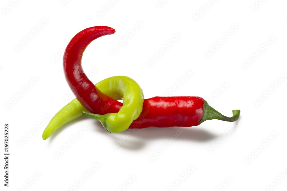 Hot red and green chili peppers