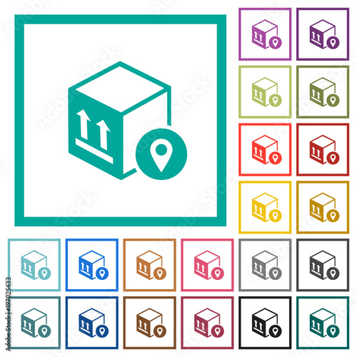 Package tracking flat color icons with quadrant frames