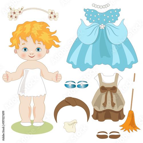 Cinderella - Paper doll with clothes before and after the dance