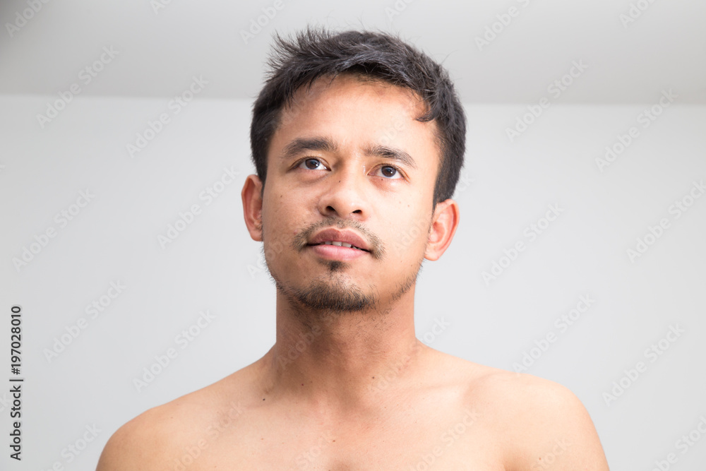 Fototapeta premium Charmming handsome half nude men on white background
