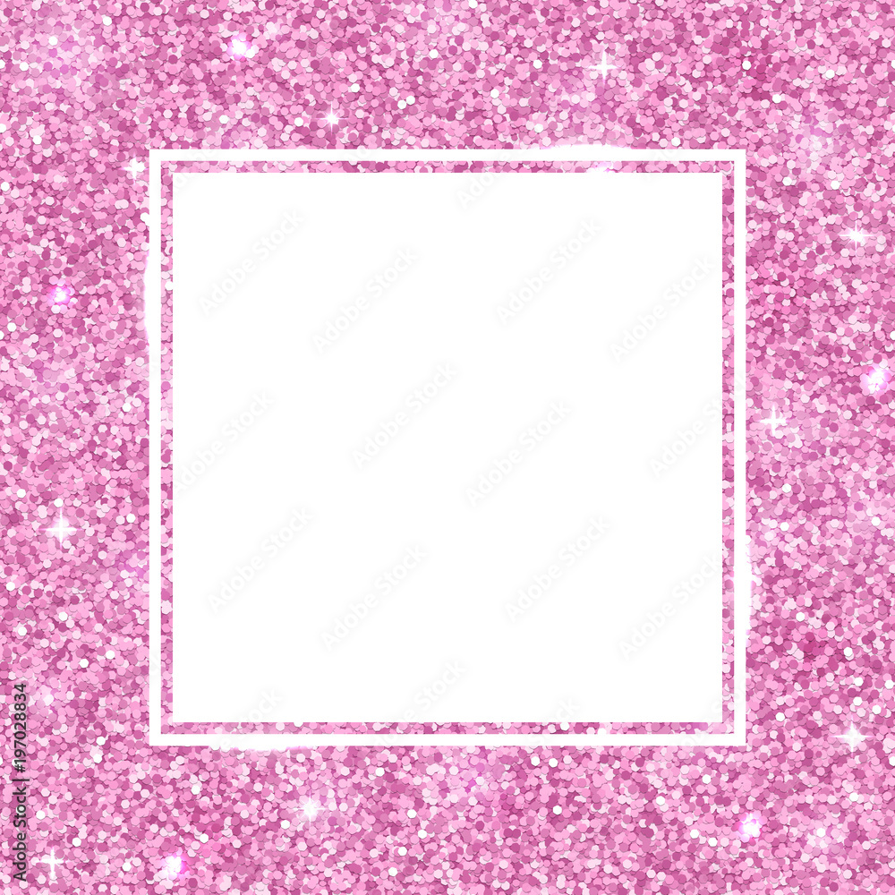 Square frame with pink glitter. Vector
