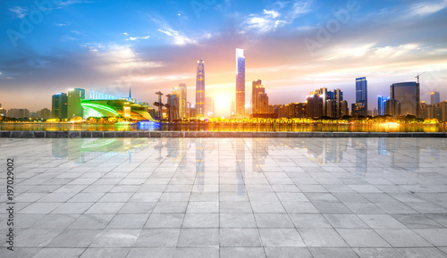 Panoramic skyline and buildings with empty concrete square floor,guangzhou,china