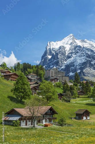 Idyllic landscape of Grindelwald Village in Berner Oberland, Switzerland