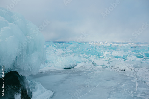 The frozen coast of Lake Baikal