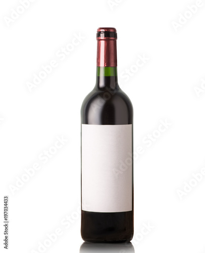 A bottle of red wine on a white background